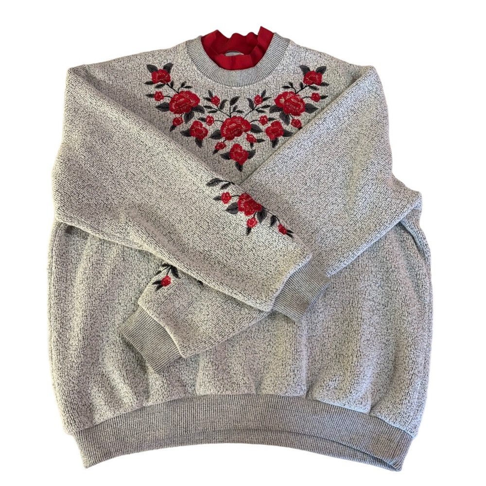 Large Embroidered Rose Soft Sweater